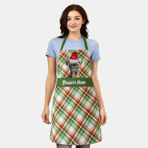 Holiday Red and Green Plaid Boxer Dog Christmas Apron