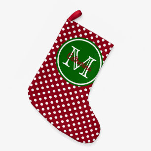 Holiday Red and Green Polka Dot Monogram Small Christmas Stocking