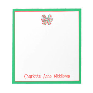 Holiday Red and Green Stripe Bow Personalized Notepad