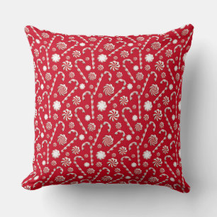 Holiday Red and White Winter Candy Cane Christmas Throw Pillow