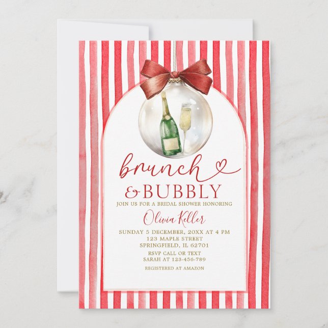 Holiday Red Brunch & Bubbly Bridal Shower Invitation (Front)