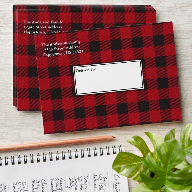 Holiday Red Buffalo Plaid Tartan Envelope (Stacked)