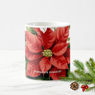 Holiday Red Christmas Poinsettia Personalized Coffee Mug