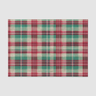 Holiday Red Cream Green Plaid Stripes Tissue Paper