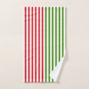 Holiday Red & Elf Green Candy Stripe Striped Bath Towel Set