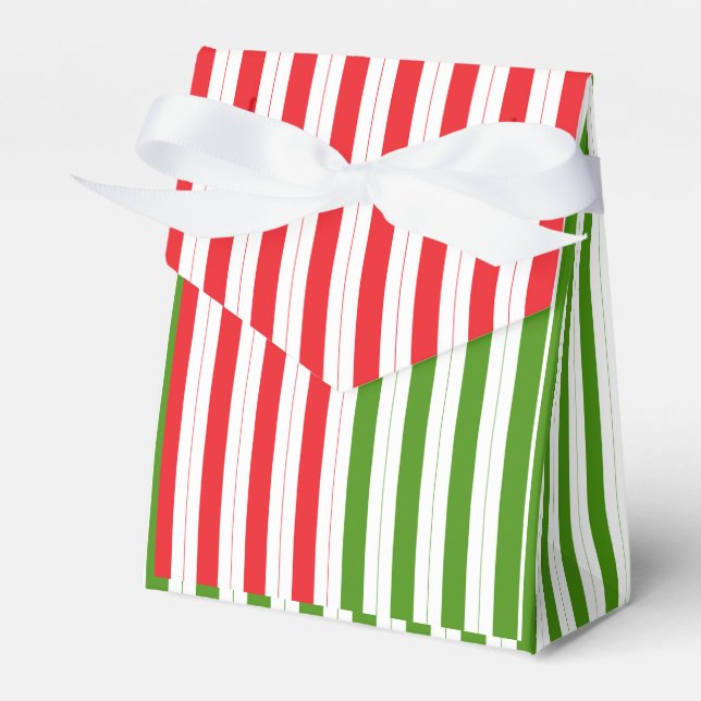 Holiday Red & Elf Green Candy Stripe Striped Favor Box (Front Side)