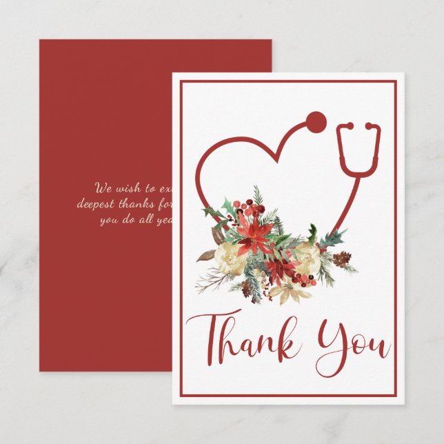 Holiday Red Floral Stethoscope Heart Thank You (Front/Back)