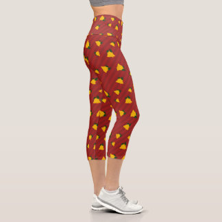 Holiday Red Gold Stripe Bells Christmas Capri Leggings