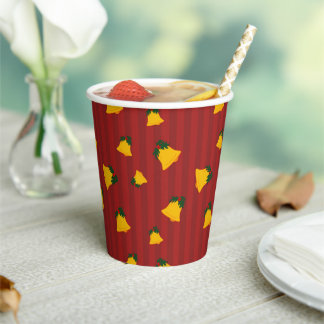 Holiday Red Gold Stripe Bells Christmas Paper Cups