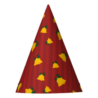 Holiday Red Gold Stripe Bells Christmas Party Hat