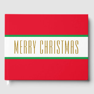 Holiday Red Green White Stripes MERRY CHRISTMAS Guest Book