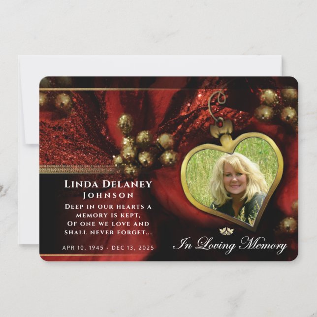 Holiday Red Heart Photo Sympathy Thank You Card (Front)