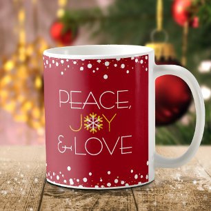 Holiday Red Modern Chic Snowflake Peace Joy Love Coffee Mug