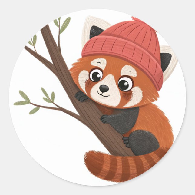 Holiday Red Panda Classic Round Sticker (Front)