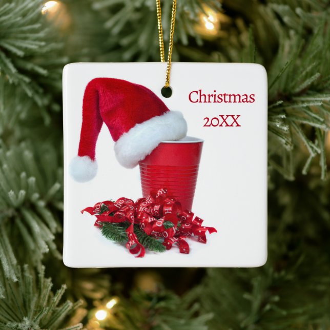 Holiday Red Party Cup  Ceramic Ornament (Tree)