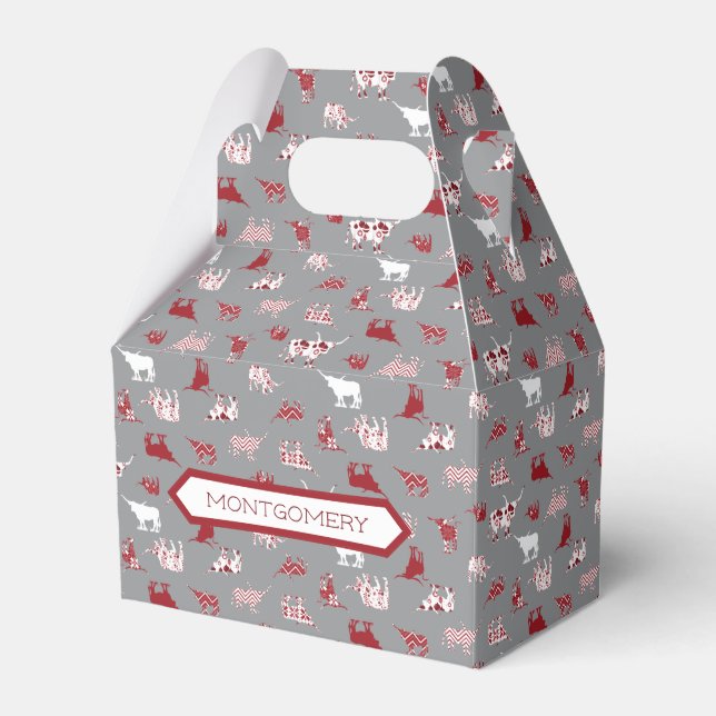 Holiday Red Patterned Longhorns Pattern Favor Box (Front Side)