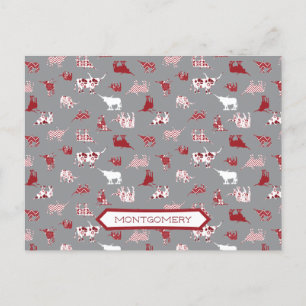 Holiday Red Patterned Longhorns Pattern Postcard