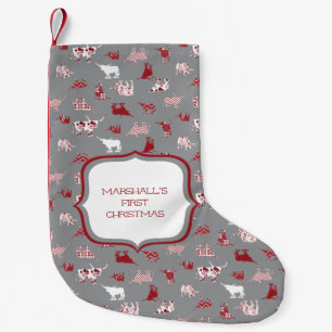 Holiday Red Patterned Longhorns Pattern Small Christmas Stocking