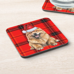 Holiday Red Plaid Chow Chow Santa Dog Coaster