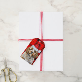 Holiday Red Plaid Cockapoo Santa Dog Christmas Gift Tags