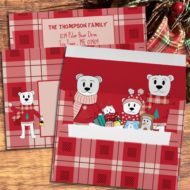 Holiday Red Plaid Envelope and Polar Bears (Creator Uploaded)