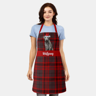 Holiday Red Plaid Wolfhound Santa Dog Christmas Apron
