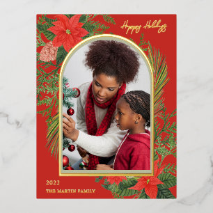 Holiday Red Poinsettia and Greenery Photo