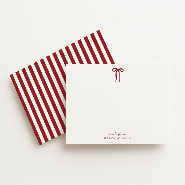 Holiday Red Stripes and Bow Note Card (Creator Uploaded)