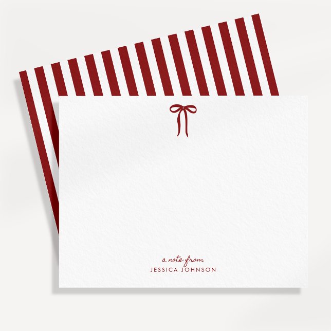 Holiday Red Stripes and Bow Note Card (Creator Uploaded)