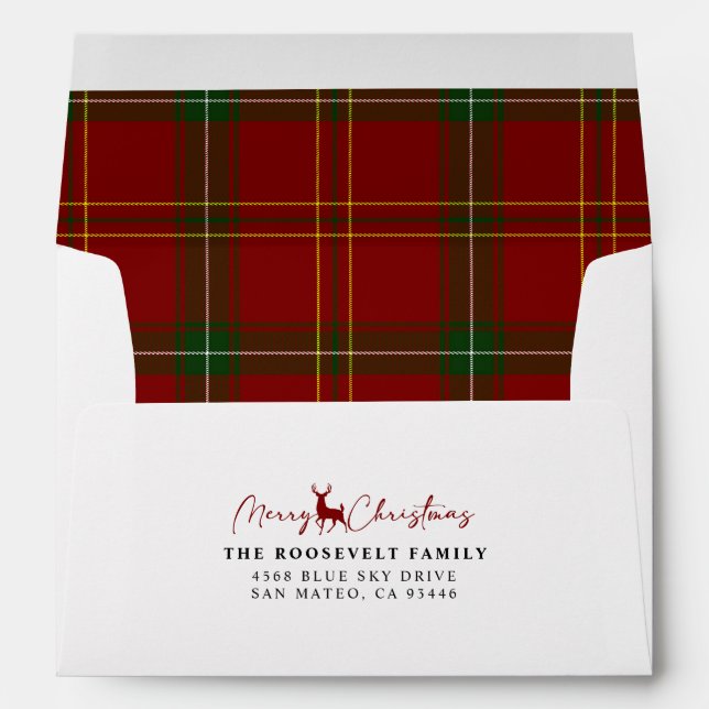 Holiday Red Tartan Plaid Merry Christmas Lined  Envelope (Back (Bottom))