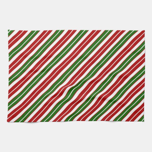 Holiday Red, White and Green Christmas Stripes Kitchen Towel (Horizontal)
