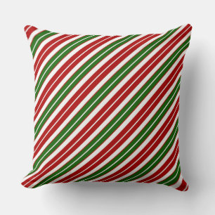 Holiday Red, White and Green Christmas Stripes Throw Pillow