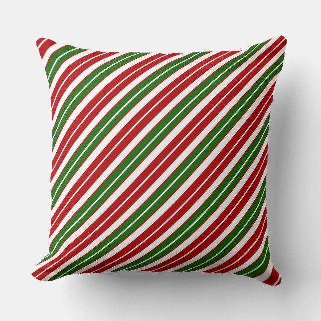 Holiday Red, White and Green Christmas Stripes Throw Pillow (Front)