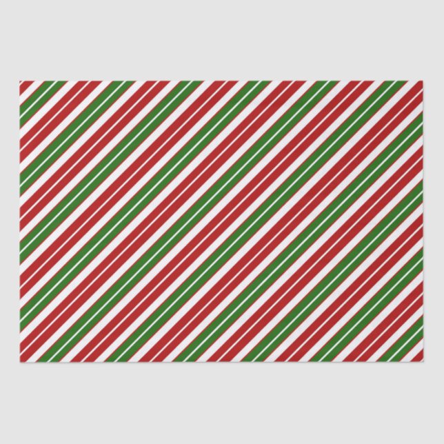 Holiday Red, White and Green Christmas Stripes Tissue Paper (Front)