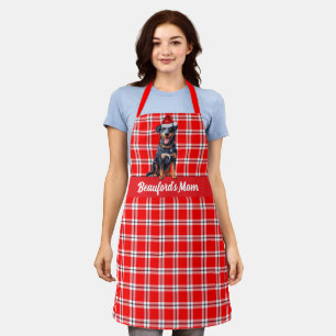 Holiday Red White Plaid Beauceron Dog Christmas Apron