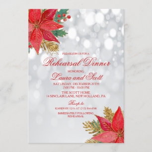 Holiday Rehearsal Dinner Poinsettia Invitation