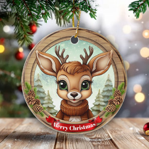 Holiday Reindeer Festive Rustic Christmas 🦌🎄 Ceramic Ornament