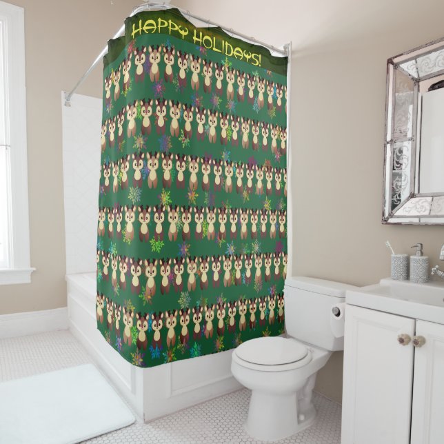 Holiday Reindeer Holiday Shower Curtain (In Situ)