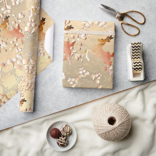 Holiday Reindeer Snowflakes on Rose Gold Wrapping Paper (Crafts)