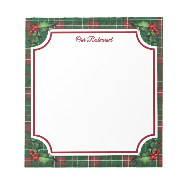 Holiday Restaurant Green Plaid Notepad (Front)