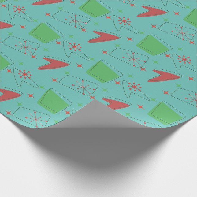 Holiday Retro Atomic Pattern on Teal Wrapping Paper (Corner)
