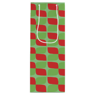 Holiday Retro Geometric Pattern on green Wine Gift Bag
