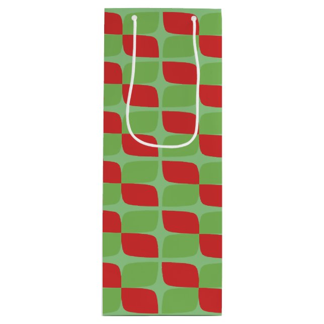 Holiday Retro Geometric Pattern on green Wine Gift Bag (Front)