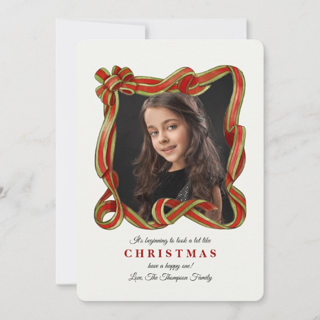 Holiday Ribbon Frame Photo Card (Front)