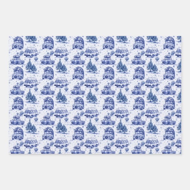 Holiday Road Trip Christmas Wrapping | 3 colour Paper Sheet (Front)