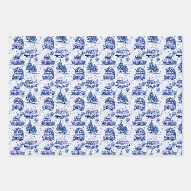 Holiday Road Trip Christmas Wrapping | 3 colour Wrapping Paper Sheet (Front)