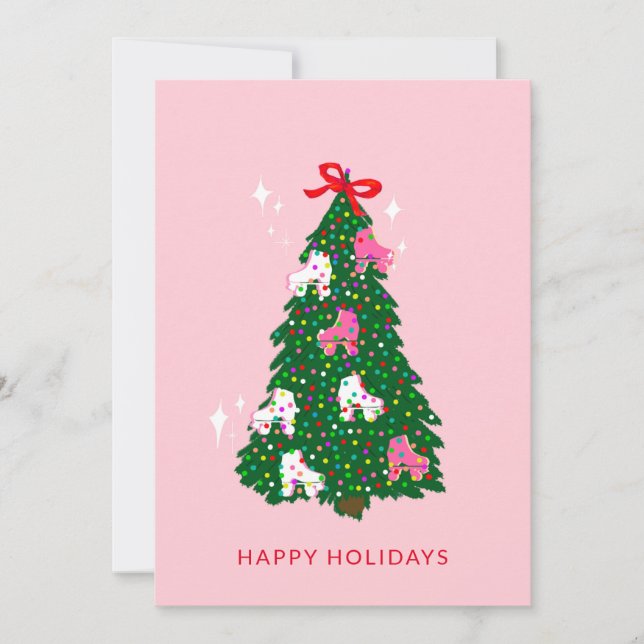 Holiday Roller Skate Ornaments Christmas Tree  Card (Front)