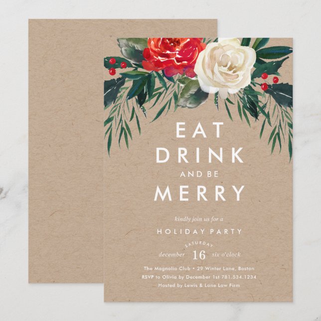 Holiday Rose Holiday Party Invitation (Front/Back)