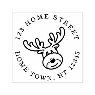 Holiday Rudolph Circular Return Address Self-inking Stamp