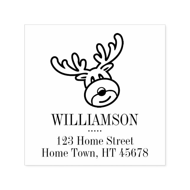 Holiday Rudolph Square Return Address Self-inking Stamp (Design)